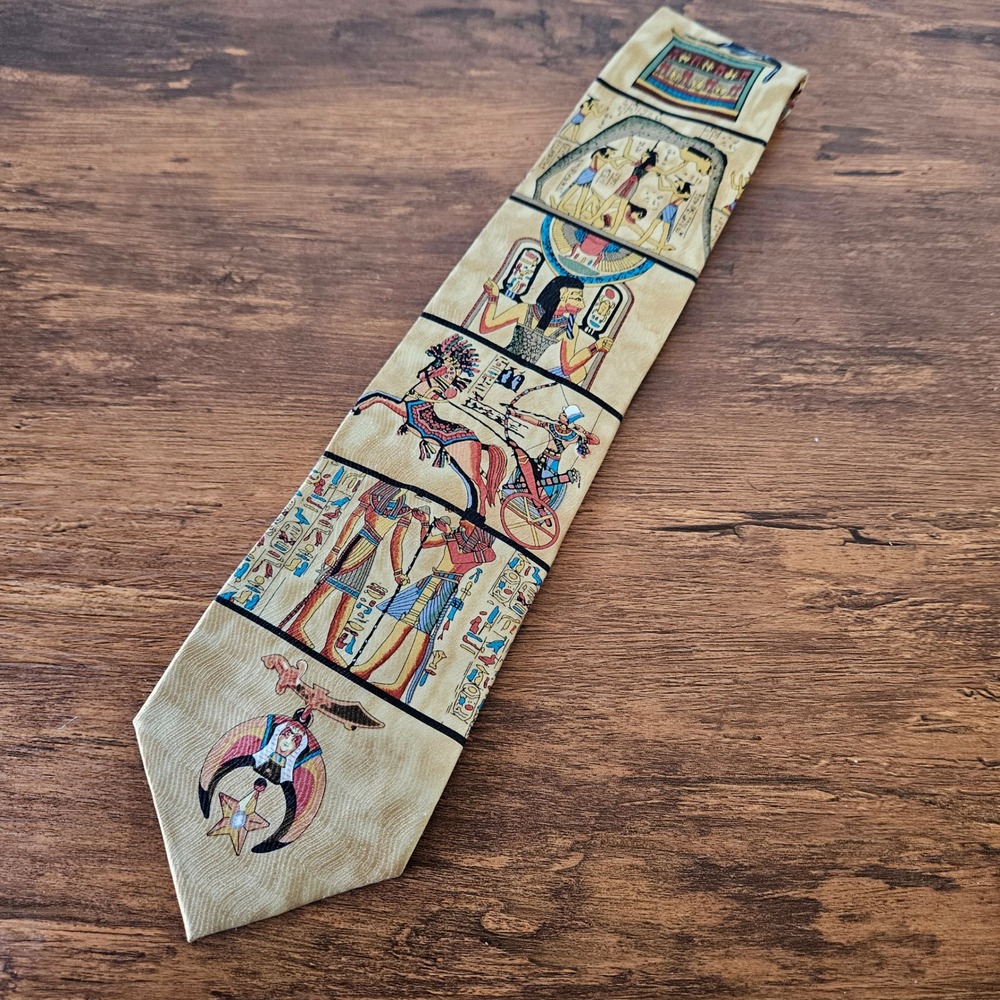Douglas Maxwell Egyptian Hieroglyphic Silk Tie "Catch the Spirit" Handamde